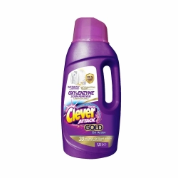 Tlenowy odplamiacz płynny CLEVER ATTACK GOLD z dozownikiem 1500 ml karton ekspozycyjny